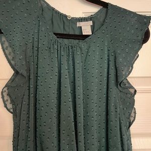 H&M flutter sleeve forest green fit and flare dress